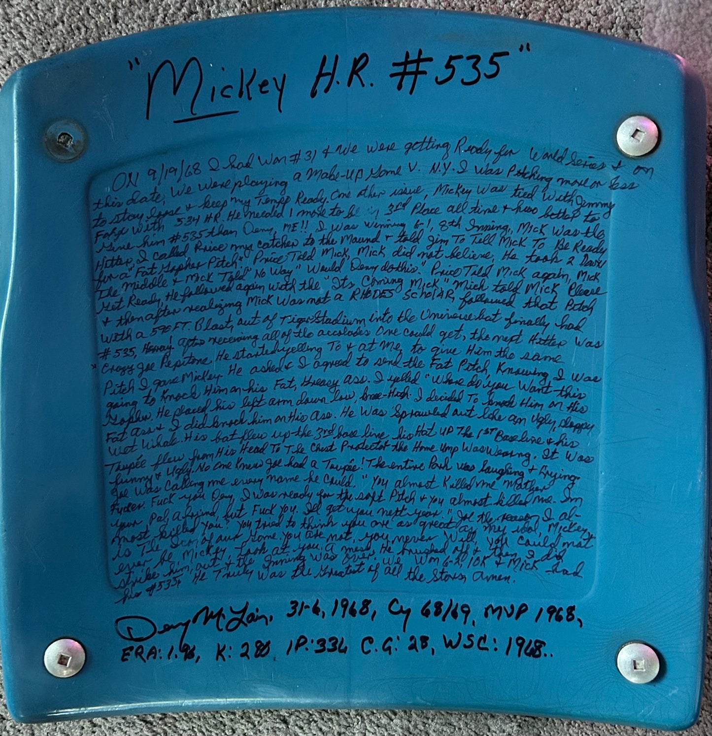 Mantle 'Gift of #535" Blue Seat back