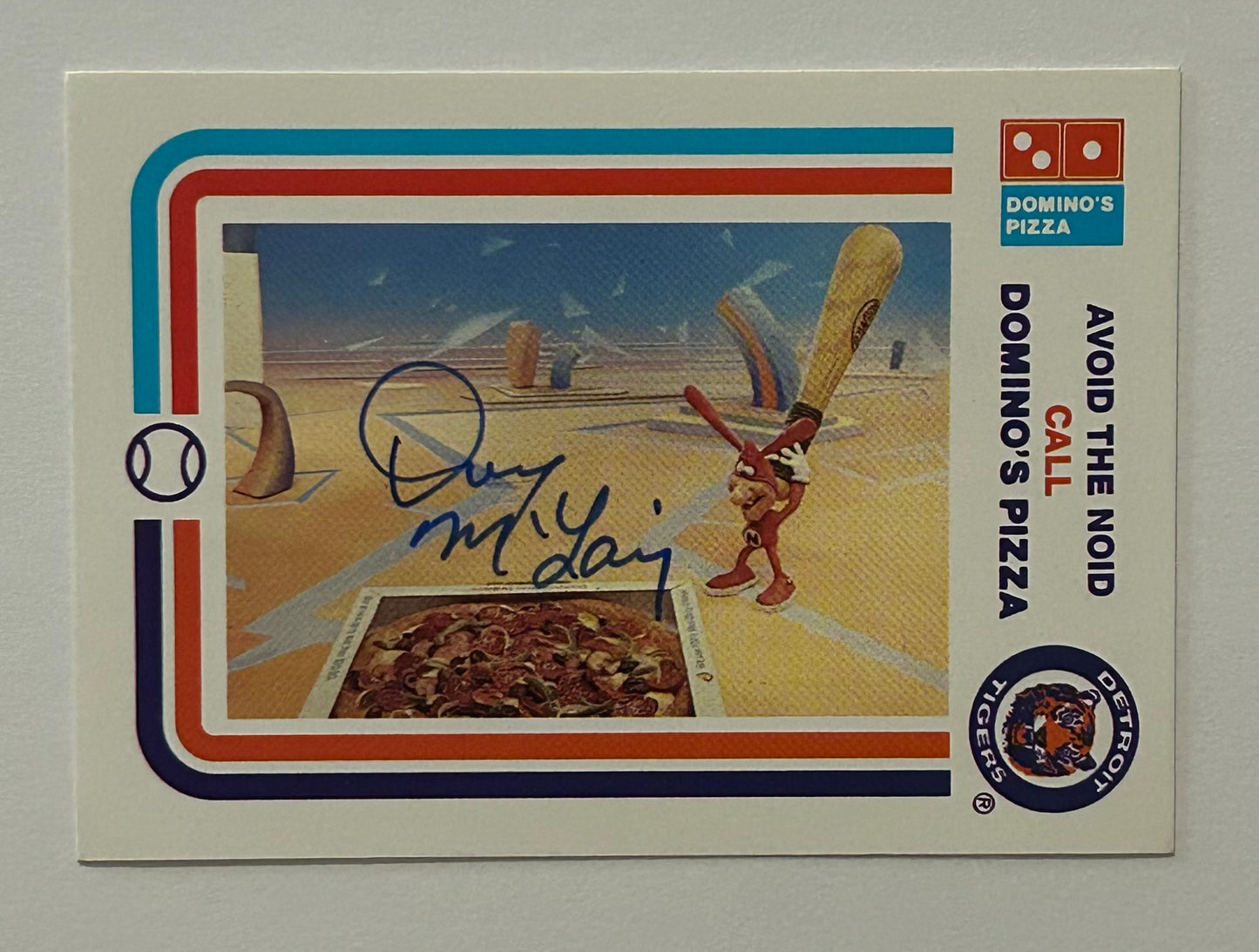 Autographed Domino’s Detroit Tigers 'Avoid the Noid' Baseball Card