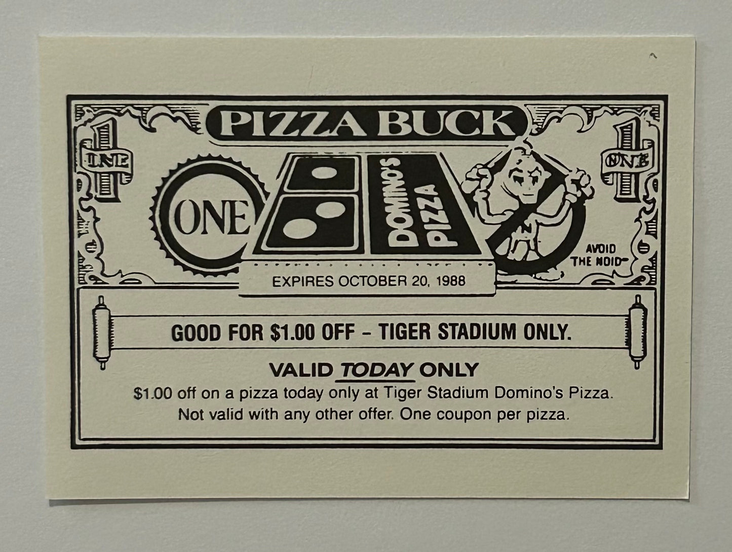 Autographed Domino’s Detroit Tigers 'Avoid the Noid' Baseball Card