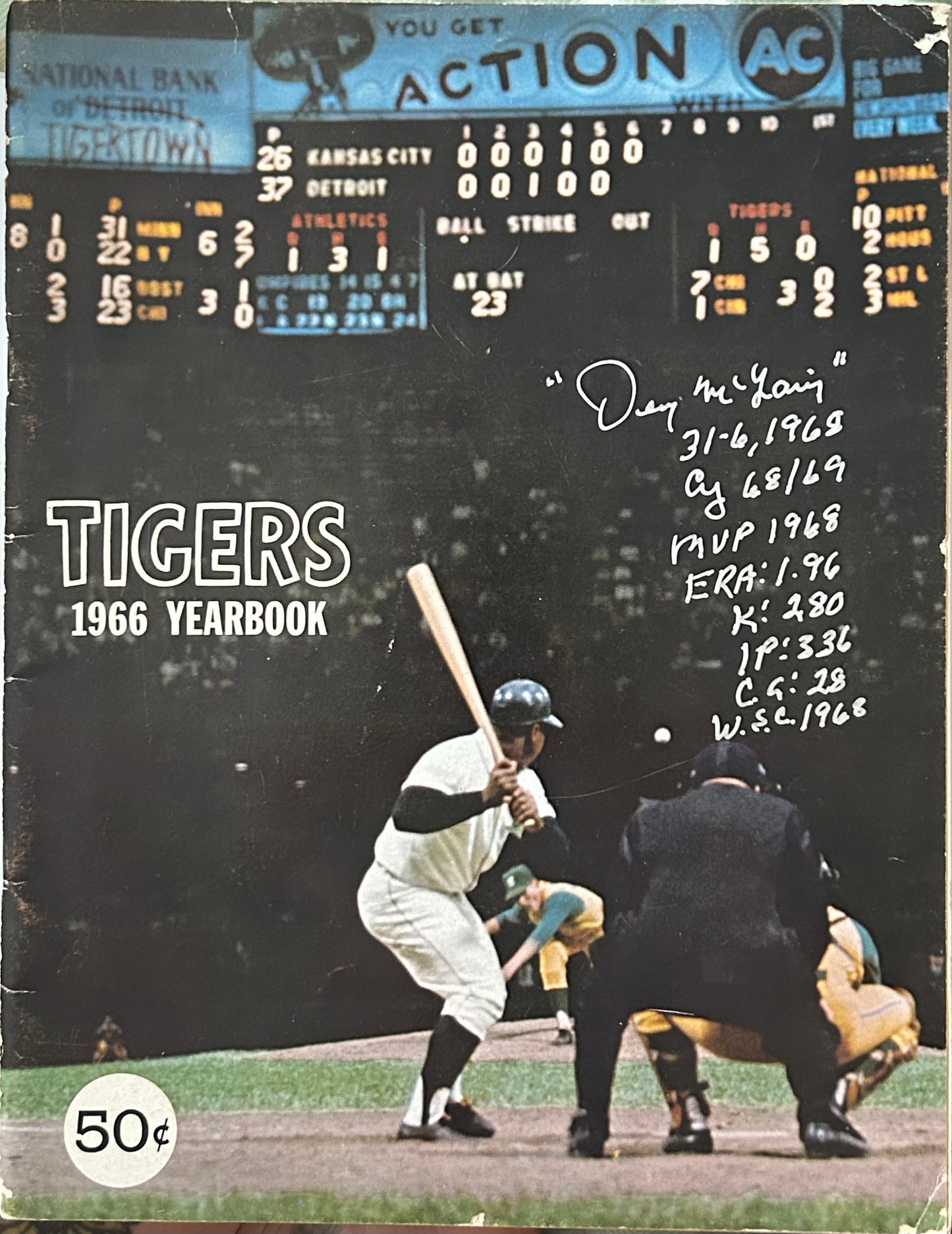 Autographed Detroit Tigers 1966 MLB Yearbook: Tiger Stadium