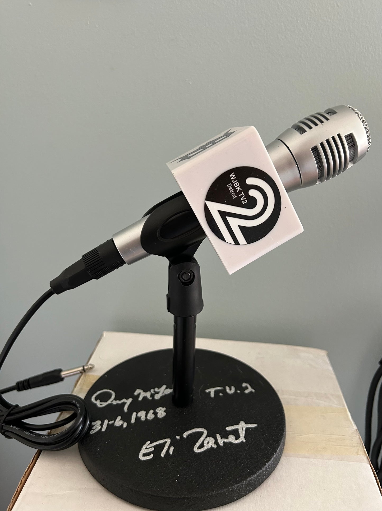 WJBK TV 2 microphone signed by Denny McLain and Eli Zaret