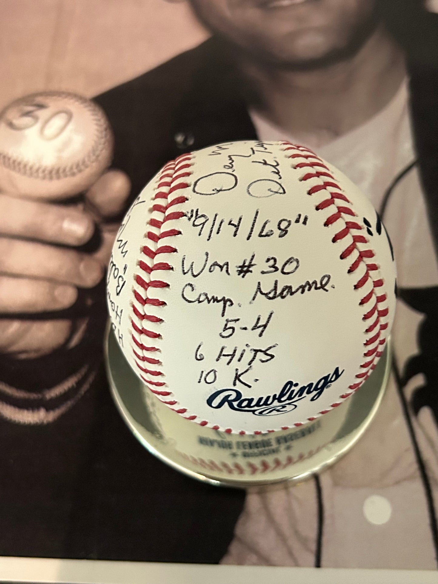 30 Win Baseball Replica with Game Stats