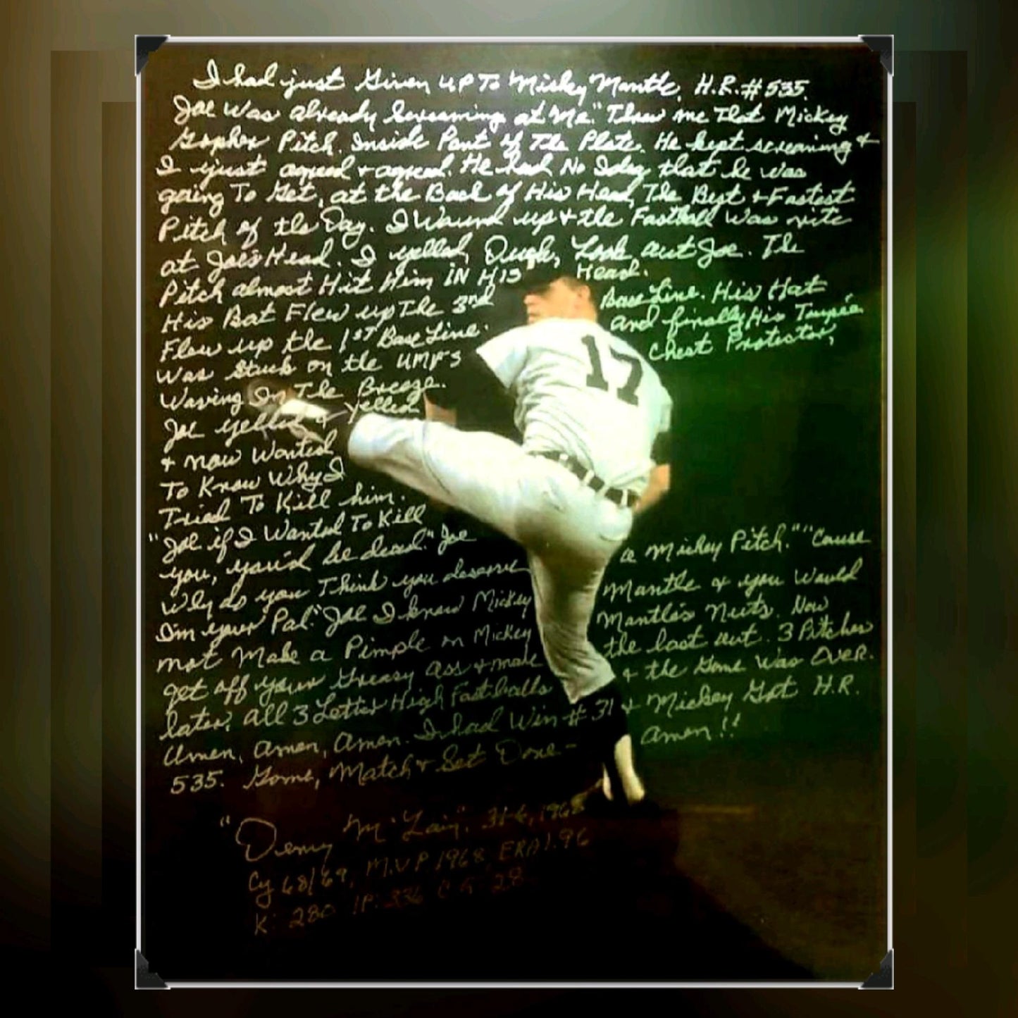 Denny McLain Mickey Mantle Story signed 11x14 Photo