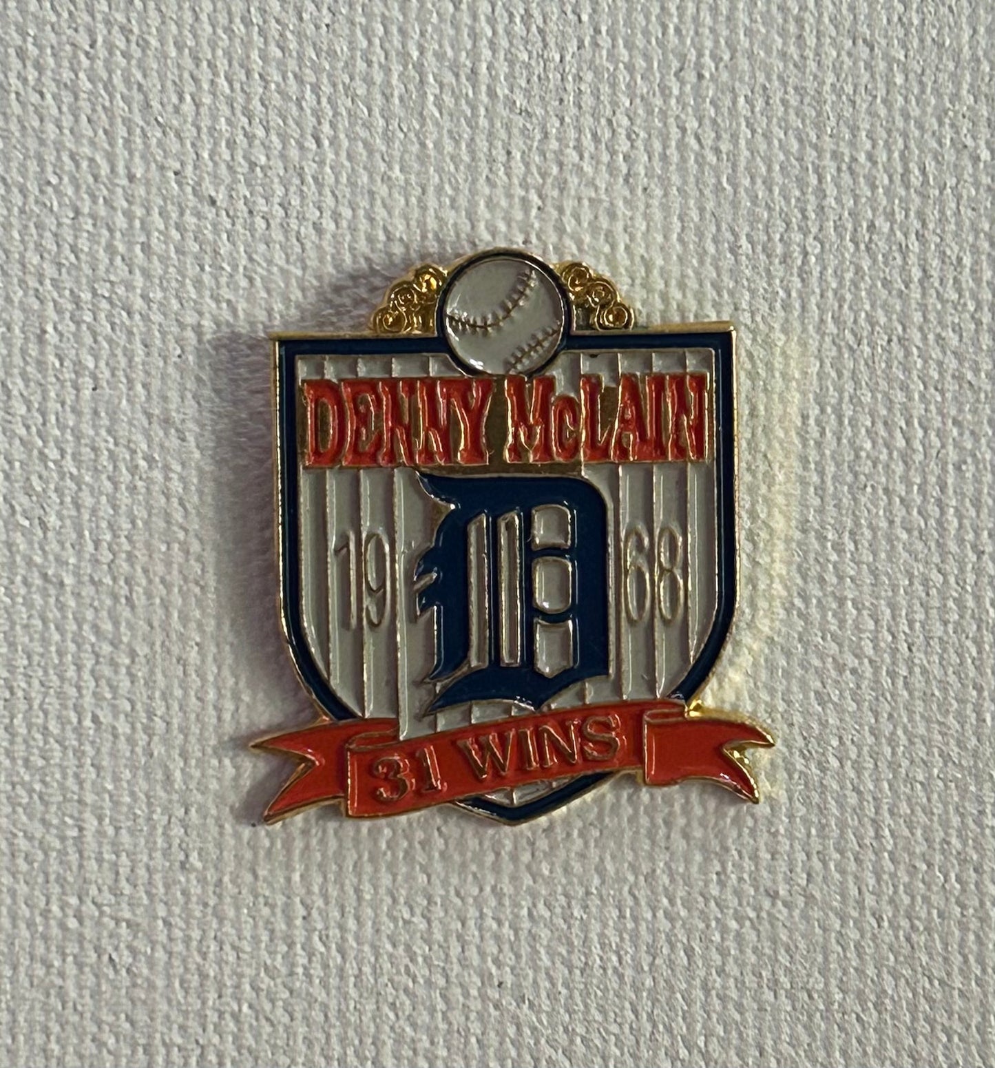 31 Win Pin with Autographed Denny McLain Tiger Stadium Promo Card