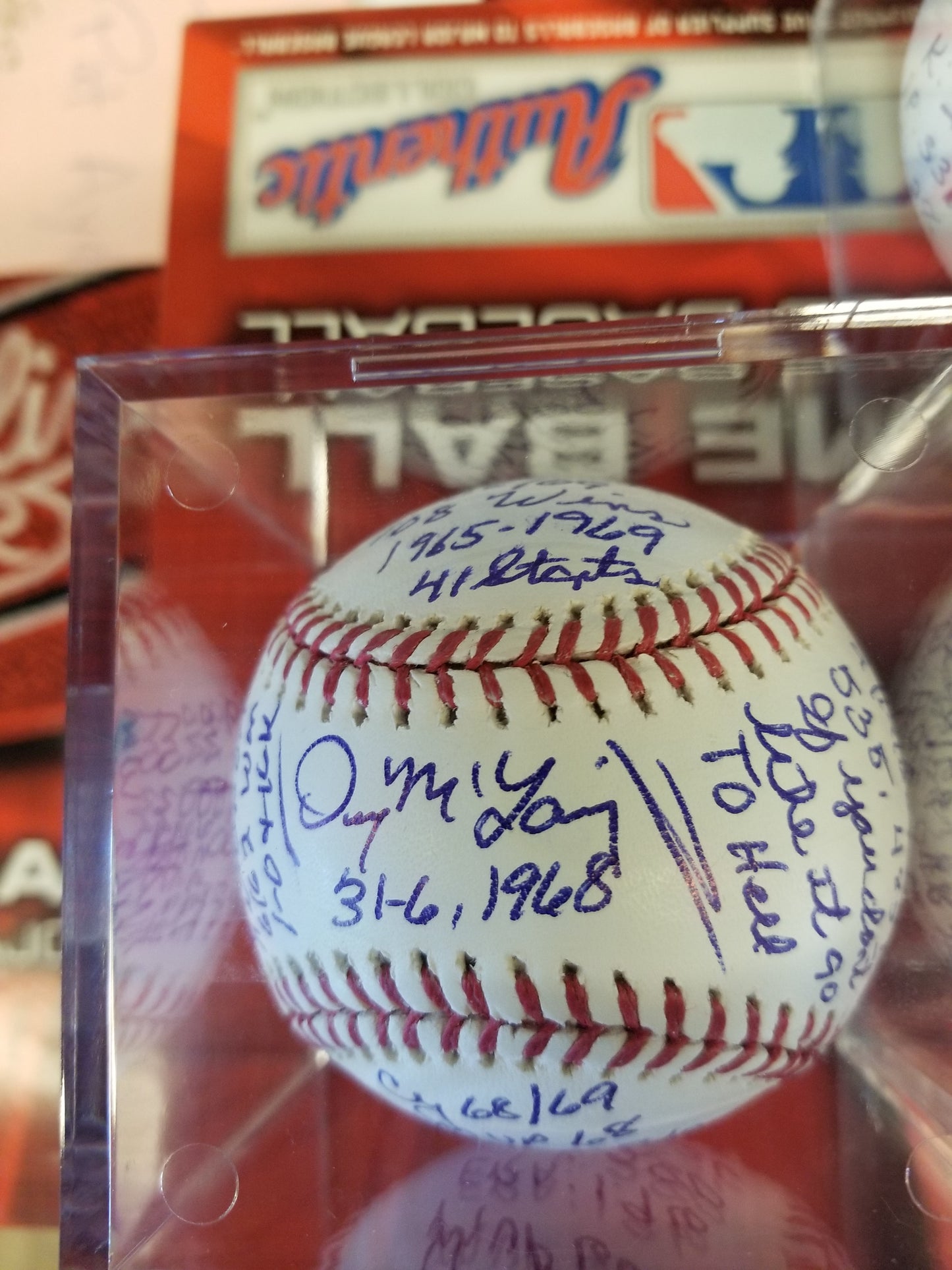 Autographed Denny McLain Stat and Story Baseball