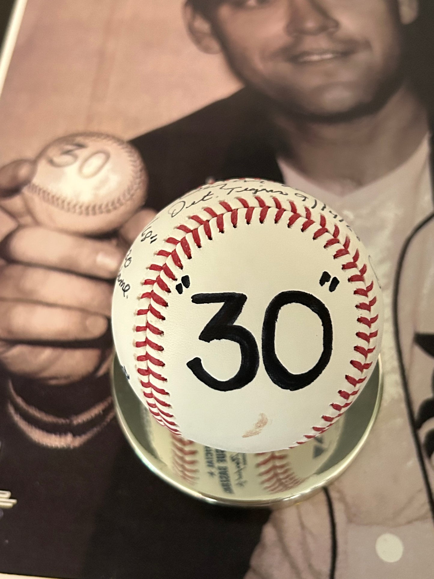 30 Win Baseball Replica with Game Stats