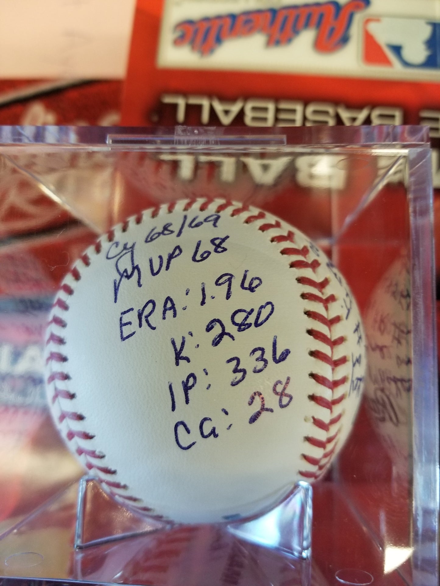 Autographed Denny McLain Stat and Story Baseball